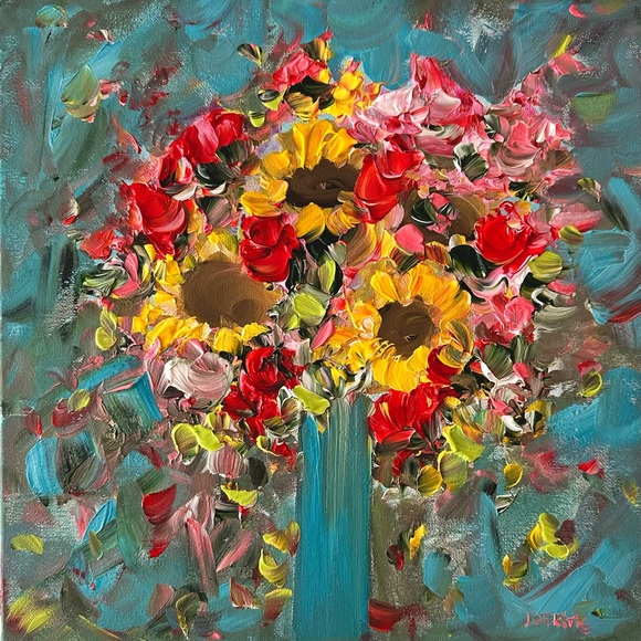 Other - FLORAL ARTWORK ORIGINAL ACRYLIC TEXTURIZED SUNFLOWER PAINTING